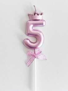 Bright Pink Crown Pattern Birthday Candles, Suitable For Birthdays, Anniversaries And Various Celebrations, Decorated With Glitter And Bow Detail - Multicolor - View 7