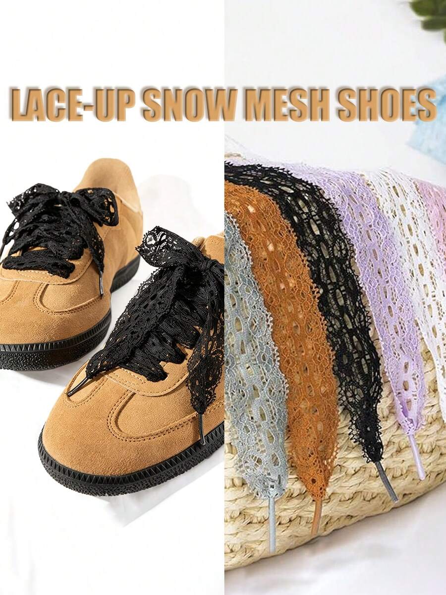 Colorful Hollow Lace Flat Shoelaces, Replacement For Sports Sneakers, Casual Shoes, Chunky Sneakers, Ballet Style Decorative Shoe Accessories - Multicolor - View 1