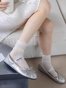 4 Pairs Ballet Style Ruffle Mid-Calf Socks, Breathable Mid-Calf Socks For All Seasons - Multicolor - View 3