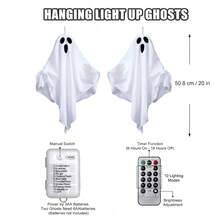 2 Pack Halloween Light Up Ghost Decorations, Battery Operated Flying Hanging Ghosts Glowing Led Lights Remote Control 8 Lighting Modes Floating Swinging Yard Garden Porch Outdoor Indoor Decor - View 5