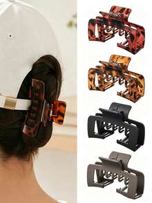 1/4pcs Oversized Hair Claw Clips Suitable For Wearing Hats, Hollow Square Design Fits Baseball Caps Easily. Strong Grip Holds Messy Hair Securely. Fashionable Matte And Tortoise Shell Colors, Ideal Hair Accessory For Women's Daily Outings. - Multicolor - View 13