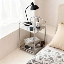 Modern Stainless Steel Storage Rack, No Assembly Required Open Bedside Table With Storage Space, Space-Saving Multi-Functional Home Organizer, No Power Needed, Suitable For Sofa Side And Kitchen Practical Storage Rack - Multicolor - View 5