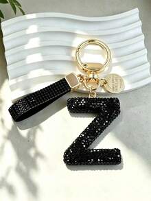 1 buah Gantungan Kunci Alfabet 26 Huruf Cantik, Huruf Rhinestone Imitasi Elegan Hitam & Emas Aksesori Wanita/Pria Cocok Untuk Hadiah Ulang Tahun/Wisuda/Ulang Tahun Hadiah Tahun Baru - Hitam - View 33