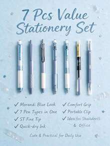 1/7pcs Morandi Blue Retractable Gel Pens, Blueberry Jam Highly Attractive Ballpoint Pens, Quick-Dry Black Ink Smooth Writing Pens For Students, Gift Box Stationery, Back To School Gift For Friends - Blueberry Set - View 5