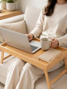Folding Table Slouchy Person Folding Table Multi-Function Bamboo Tray Table Folding Home Bedroom Wooden Tray Bamboo Simple Computer Desk, Ideal For Home Living Room, Study, Office, Outdoor Camping - Apricot - View 6