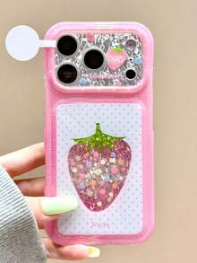 Cute Gradient Pink Glossy Phone Case With Strawberry Flower, Star, Polka Dot, Plaid Pattern, Glossy Finish, Compatible With Phone 17 Pro Max, 16 Pro Max, 15 Pro Max, 14 Pro Max, 13 Pro Max, 17, 16, 15, 14 Pro, With Shiny Surface, Asymmetrical Texture, Lens Protection, Shockproof, Soft Back Cover - Multicolor - View 2