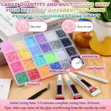 40,000pcs Jelly Color Rhinestones Assortment, Multi-Color 3mm Flat Resin Rhinestone Gems, Includes 3 Bottles Of 10ml B7000 Glue, Suitable For Diamond Painting Craft DIY - Multicolor - View 2