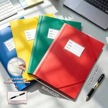 A4 Plastic Elastic Band Folder With Name Label Pocket, Document Storage Binder, Includes 1 Pack Of 50 Transparent Sticky Notes And 1 Retractable Pen, Stationery For Students, Teachers, Office, Home And School - Sets - View 2