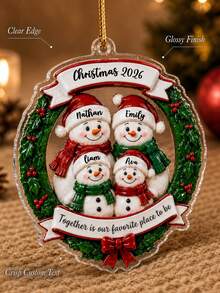 1pc Custom Name Snowman Family Ornament, Personalized Wreath 2D Acrylic Ornament 2026, Together Favorite Place Family Gift,Snowman Family Gift,Personalized Gift,Christmas Gift - Multicolor - View 6