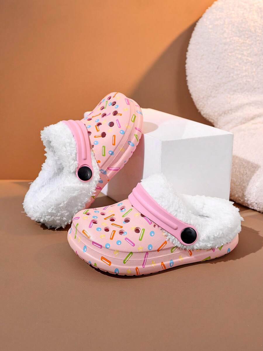 1 Pair Pink Comfortable Fashion Casual Indoor/Outdoor Versatile Thermal Lined Warm Clogs For Girls, Autumn/Winter - Pink - View 1