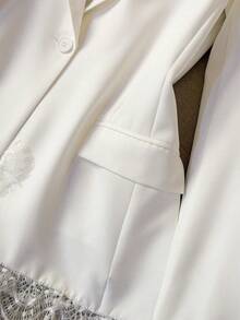 Women's Fashion Mid-Length Lace Patchwork Blazer - White - View 4