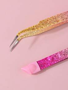 1pc Multifunctional Dual-Head Tweezers For Nail Art Sticker Picking With Silicone Pressing Rod For Nail Embossing - Multicolor - View 4