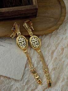 1pc Retro Leopard Print Design And Small Oval Ladies' Quartz Watch, In Gold Color, Suitable For Daily Wear, Party Occasions And As A Gift. - Gold - View 5