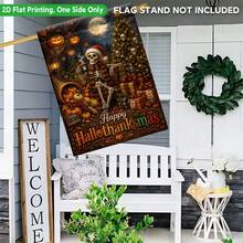 1pc 2D Flat Garden Flag, Halloween And Christmas Elements Combined, Single-Sided Printed Garden Flag, Suitable For Party Outdoor Indoor Home Decor Garden Flag, Party Decoration Supplies, Lawn, Porch Or Yard, Garden Decoration, Flag Pole Not Included - A - View 6