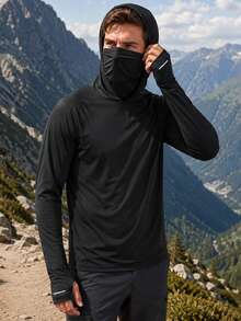 Pullover Berkerudung Warna Polos untuk Pria, Atasan Lengan Panjang Kasual untuk Mendaki Gunung dan Aktivitas Luar Ruangan - Hitam - View 7