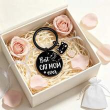 Cat Lover Gift | Stainless Steel Keychain, "Best Cat Mom Ever" Engraved Black Round Pendant With Cute Cat Charm, Meaningful Birthday Holiday Gift, Gift For Cat Mom, Gift For Cat Lovers, Comes With Mesh Gift Bag - Cat Mom Gift - View 4