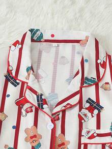 Christmas Print Women's Long Sleeve Long Pants Bubble Crinkle Pajama Set - Red - View 2