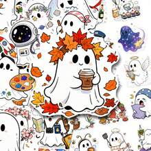 50Pcs Cute Ghost Sticker Pack, Halloween Spooky Cartoon Ghost Vinyl Decals, Back To School Kawaii Ghost Stickers For Journal Notebook DIY Crafts - Multicolor - View 3