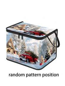 Christmas Zipper Storage Box, Santa Claus & Reindeer Print, Dual Handles, Large Size (42cm*30cm*30cm) Foldable Holiday Storage Bin, Dust-Proof Rectangular Storage Container, Suitable For Christmas Decorations, Gift Wrapping, Clothing, Wardrobe, Bedroom And Christmas Party Home Decor - Multicolor - View 17