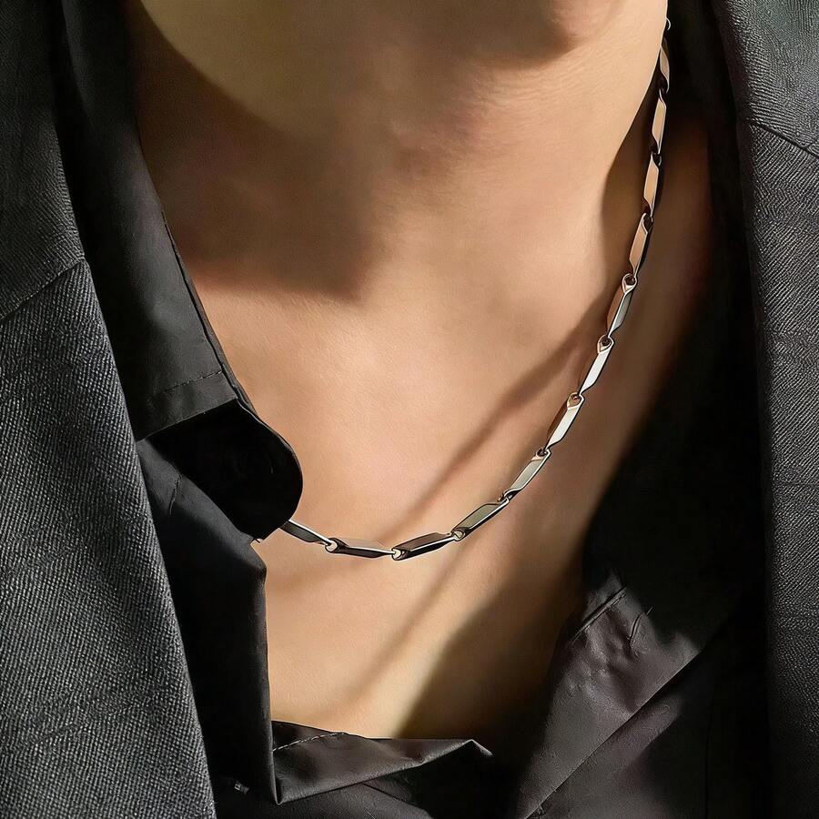 Men's Stainless Steel Bamboo Joint Rhombus Necklace, Versatile Collarbone Chain Sweater Chain Accessory - Chain - View 1