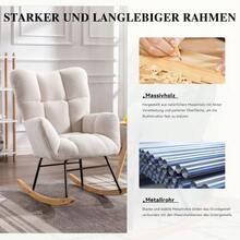 009 Mid-Century Modern Teddy Fabric Rocking Chair With Tufted Upholstery, Padded Seat For Living Room And Bedroom, White - White + Teddy - View 5