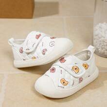 Infant White Cartoon Bear Walking Shoes Quilted Diamond Pattern Hook & Loop Closed Toe Anti-Collision Baby Casual Shoes - White - View 1