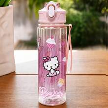SANRIO 1pc Cute Cartoon Water Cups, Leak-Proof Plastic Sports Water Bottle, Cute Personalized Gift, Suitable For Outdoor Hiking, School, Office, Perfect Gift - Multicolor - View 2