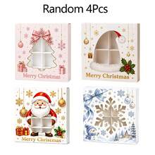 4pcs/1pc Merry Christmas Window Slot Layered Cupcake Cookie Candy Packaging Box, Santa Claus Reindeer Snowflake Gift Box - Multicolor - View 12