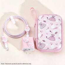 6pcs Cute Cat Paw Charger Data Cable Protection Set With Cartoon Print EVA Hard Shell Storage Bag, Laser Spiral Data Cable Anti-Break Protection Rope, Creative Girly Style Charging Head Protective Case, Portable Digital Accessories Storage Box, Compatible With Apple 18/20W Fast Charging Protection Storage, Shockproof And Anti-Drop, Highly Attractive Data Cable Protection Combination For Gift And Personal Use - Multicolor - View 4