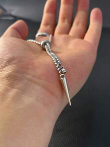 1pc Men's New Stainless Steel Rivet Ball Pendant Necklace, Fashionable Titanium Steel Jewelry - Silver - View 10