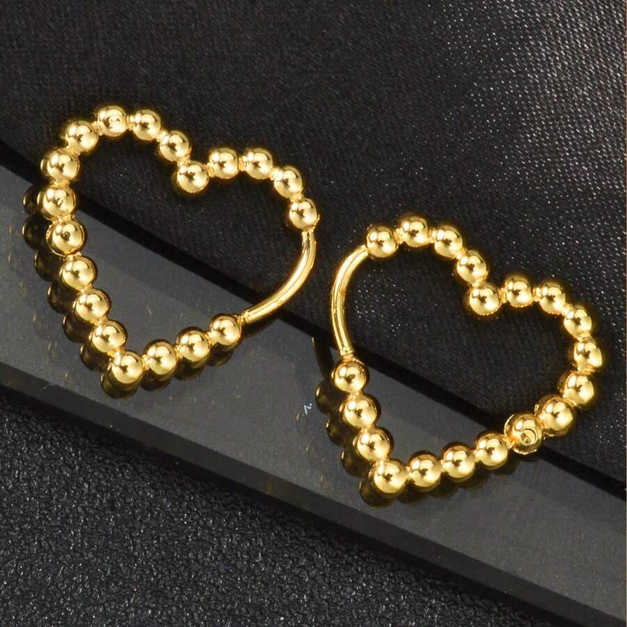 1 Pair 18K Gold Plated Stainless Steel Heart Shaped Pearl Hoop Earrings, Elegant Versatile Daily Jewelry For Women - Gold - View 1