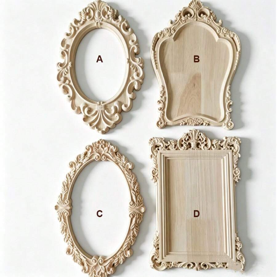 إطار صورة خشبي منحوت غير مكتمل، إطار صورة DIY بأسلوب باروك مزخرف عتيق لديكور جدران المنزل - متعدد الألوان - مشاهدة 1