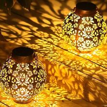 Iron Peony Solar Hanging Lantern,Compact Exquisite Patterned Solar Handheld Lamp,Cozy Glow Forgarden Patio Balcony Camping Lawn Decor,Great Forchristmas, Halloween Ghost Party,Thoughtful Decorative Light Gift For Birthday And Holiday Occasions - Solar Powered Iron Peony Lantern - View 8