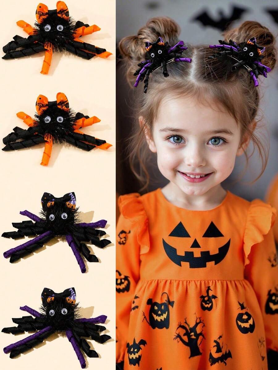 2 buah Jepit Rambut Halloween Hitam untuk Anak Perempuan, Jepit Rambut Dekorasi Laba-laba dari Kain, Aksesori Rambut Lucu untuk Hadiah Halloween Anak Perempuan, Hari Orang Mati - MultiWarna - View 1