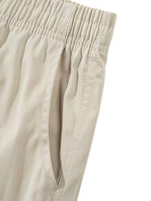Men Off‑White Straight Leg Cargo Pants Multi‑Pocket Elastic Waist Solid Loose Retro Casual Trousers - Khaki - View 7