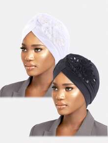 1pc Women's Sparkly 3D Flower Turban Hat, Suitable For Daily Wear Valentine's Day Hair Sleep Cap - Light Grey - View 10