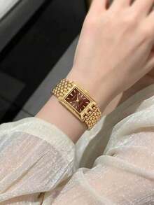 1件女款羅馬數字極簡時尚商務石英腕錶，適合日常佩戴 - 紅色 - 查看 4