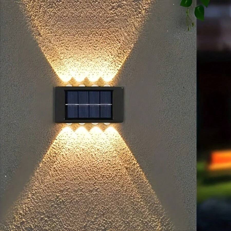 Up‑Down 6/8 LED High Bright Solar Wall Sconces, Weatherproof No‑Wire Solar Outdoor Wall Lamp, Tool‑Free Easy Mount Solar Night Light, Energy‑Saving Exterior Light Fixture For Fence Garage Garden Villa Walkway Backyard Courtyard Decoration