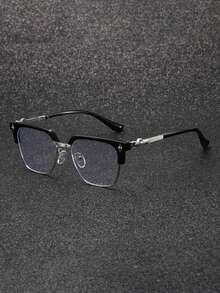 1 Pair Men's Metal Half-Frame Vintage Business Glasses With Clear Lenses, Suitable For Daily Wear, Gaming And Office Use - Clear - View 2
