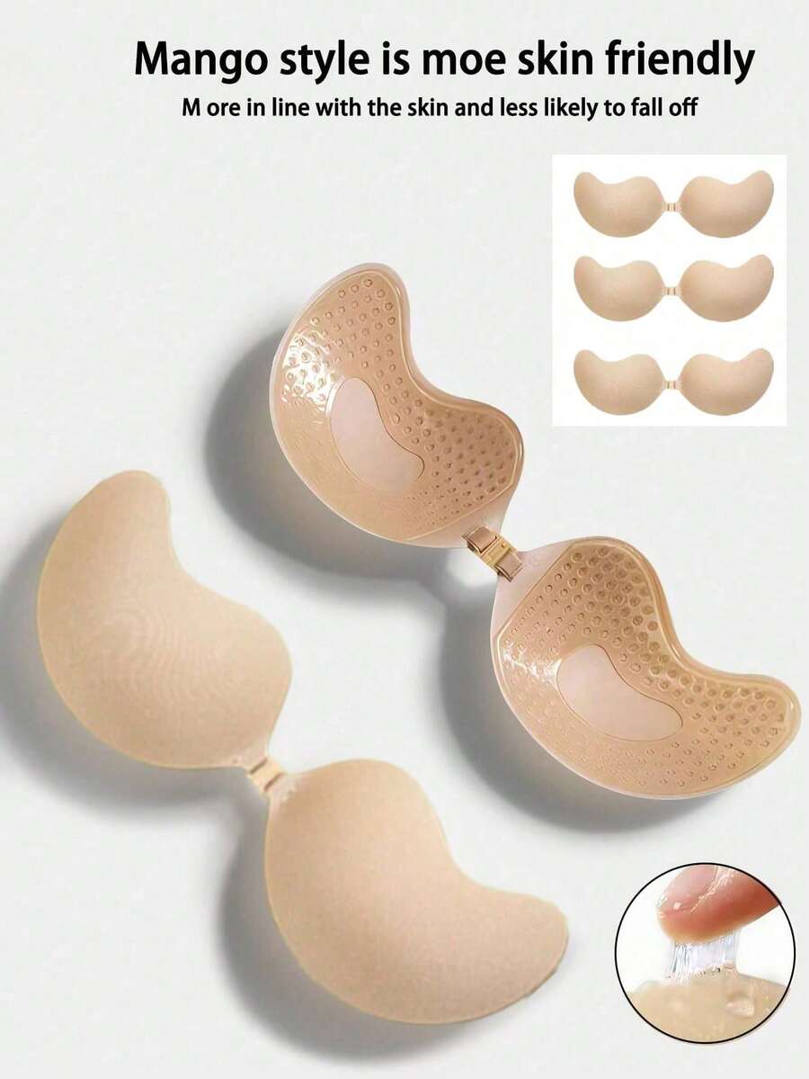 1/2pcs Women's Invisible Seamless Adhesive Bra: Silicone Breast Pads For Women, Suitable For Bikini, Backless Dress And Wedding Dress. Used To Cover Small Breasts And Enhance Large Breasts. Invisible Mango Cup Shape Breast Pads - Multicolor - View 1