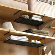 1 Pc Expandable Under‑Cabinet Shelf, Extended Under‑Cabinet Storage Rack, Black Iron Mesh Structure, Adjustable Length, Available In Black / White, Suitable For Pantry, Laundry Room, Wardrobe And Shoe Rack Scenarios - Multicolor - View 4