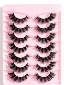 7 Pairs Natural False Eyelashes Long Wear 3D Dense Curly Faux Mink Eyelash Extensions Natural Style Faux Mink Eyelashes Beauty Suitable - Black - View 7