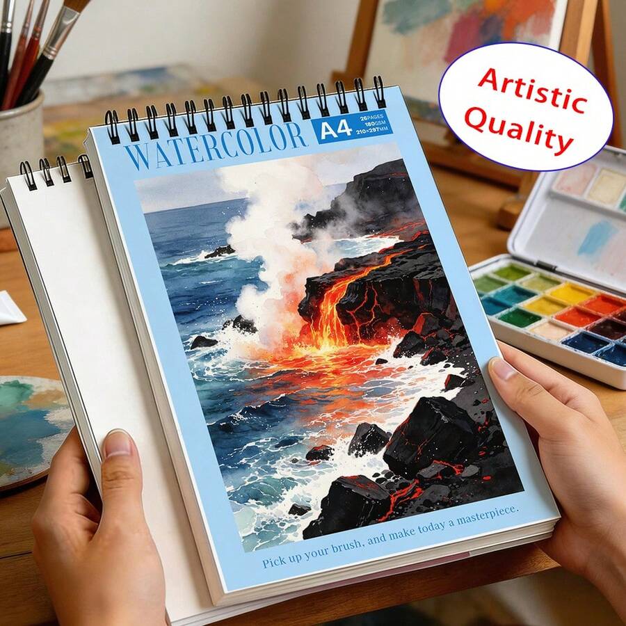 Fine‑Grain Watercolor Sketchbook, A4 & A5 Format, 180gsm Hot‑Pressed Watercolor Paper 26 Sheets, Various Nature‑Landscape Cover, Thick Art Paper For Watercolor, Gouache, Ink, Marker, Perfect For Daily Art Practice & Hand‑Drawn Creation - Natural Landscape - View 1