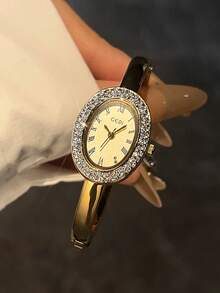 gedi 1pc Ladies Elegant Style Quartz Watch Luxury Oval Dial Push Button Design Wear Suitable For Dress Party Daily Wear Gift For Women Valentine's Day Gift - Gold - View 13