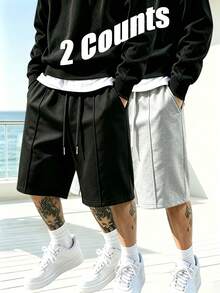 2pcs Men's Fashion Sports Shorts, Loose Fit, Line Design, Stylish & Comfortable Summer - Multicolor - View 2