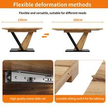 Dining Table Telescopic Table (120-160*75cm), Extendable Table, Extendable To 120-160cm With Aid Of Internal Insert Panels, Kitchen And Living Room, Dining Table With Black Marble Pattern - Natural + MDF - View 6