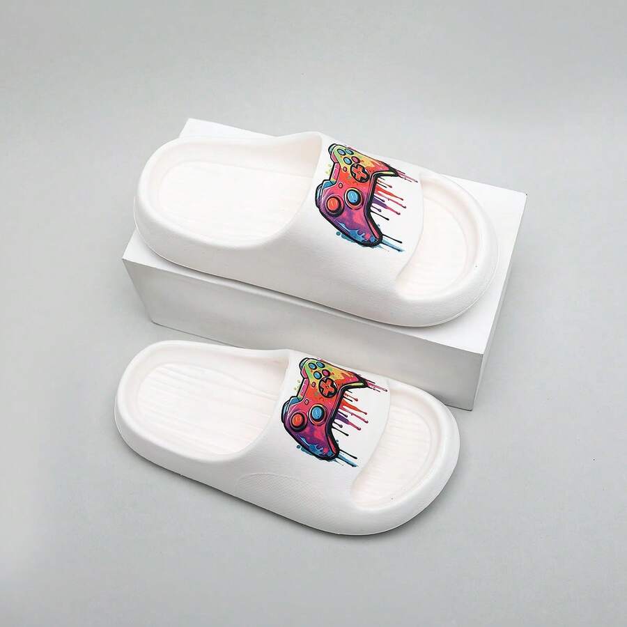 Game Console Print Kids Foam Slippers, EVA High Elastic Thick Sole Anti-Slip, Medium To Large Boys Home Bathroom Outdoor Casual Slides