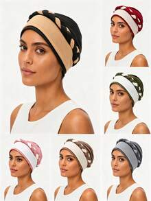 Gorro turbante trenzado para mujer, envoltura de cabeza elástica de bloques de color, gorro de punto suave de moda para uso diario - color - Ver 12