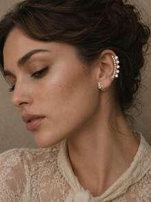 outingfit 1 Pair New Geometric Ear Cuff Minimalist Design Rhinestone Earrings Accessories For Women - Silver - View 2
