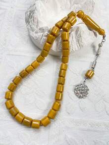 1pc 33-Bead Multicolor Barrel Muslim Tasbih Prayer Beads, Vintage Silver Pendant, Prayer Counting Bracelet, Portable Religious Handheld Beads - Multicolor - View 3